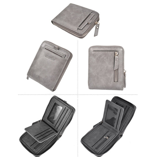 DEABOLAR Men Short Type PU Wallet Retro Zipper RFID Antimagnetic Card Holder(Grey) by DEABOLAR