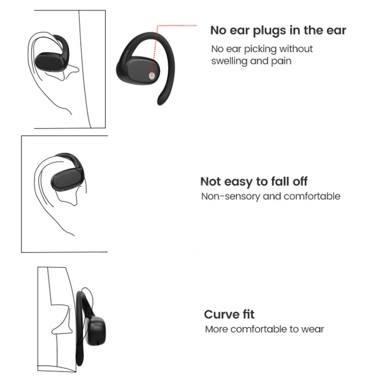Hanging Ear External Sound Single Ear Stereo Bluetooth Earphone(Black) - Bluetooth Earphone by buy2fix | Online Shopping UK | buy2fix