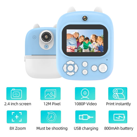 1200W Pixel 2.4 Inch Display Children Print Instant Camera 32G+Card Reader Purple by buy2fix
