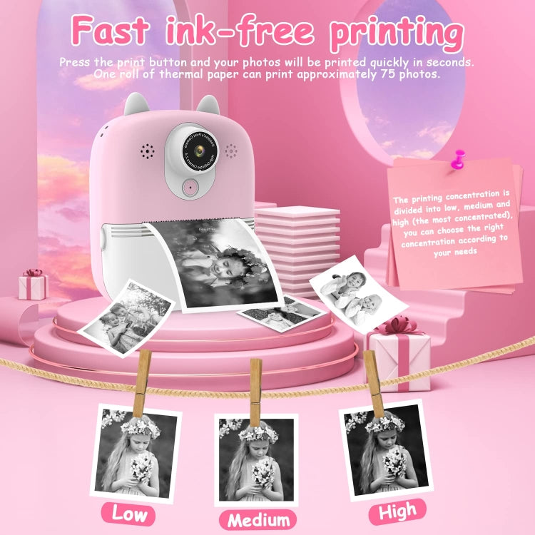 1200W Pixel 2.4 Inch Display Children Print Instant Camera Standard Pink - Children Cameras by buy2fix | Online Shopping UK | buy2fix