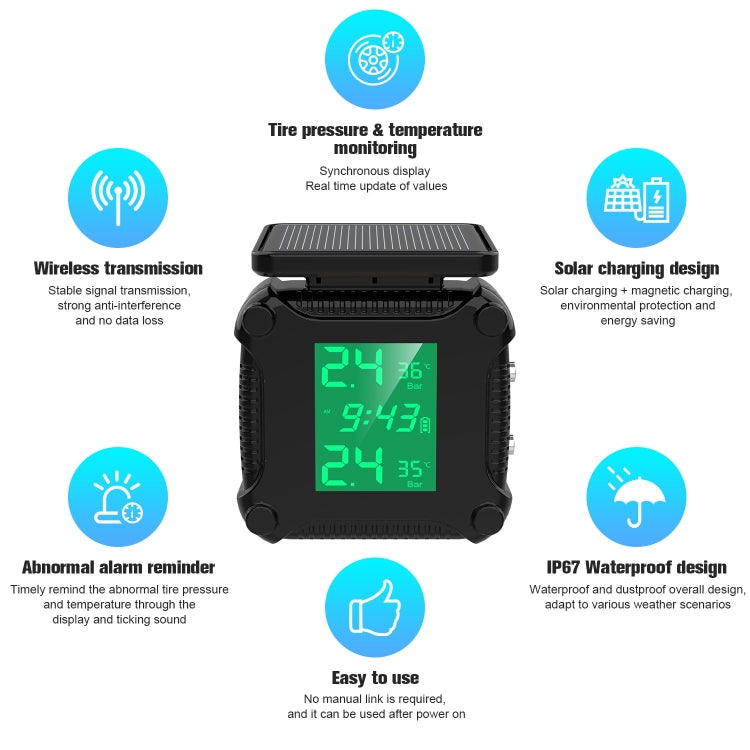 M9 Solar Motorcycle Tire Pressure Monitor Color Screen High Precision Sensor - Tire Pressure Gauges by buy2fix | Online Shopping UK | buy2fix