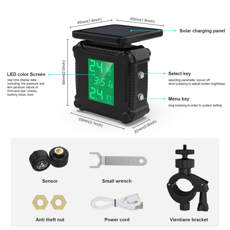 M9 Solar Motorcycle Tire Pressure Monitor Color Screen High Precision Sensor - Tire Pressure Gauges by buy2fix | Online Shopping UK | buy2fix