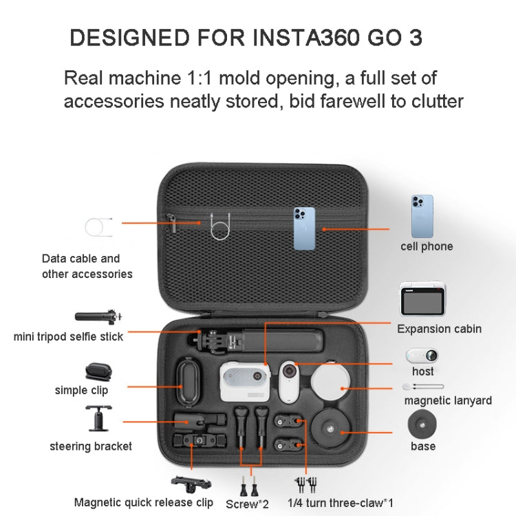 For Insta360 GO 3 XFJI Storage Bag Portable Travel Bag Complete Carrying Case 25.5 x 17.5 x 5.5cm - Case & Bags by XFJI | Online Shopping UK | buy2fix