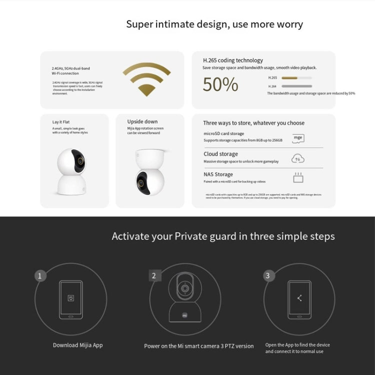Original Xiaomi Mijia Smart Camera 3 PTZ Version 3K AI Detection Baby Monitor 5MP 360 Degree View Webcam Day & Night Work Infrared Night Vision, With US Plug Adapter(White) - Wireless Camera by Xiaomi | Online Shopping UK | buy2fix