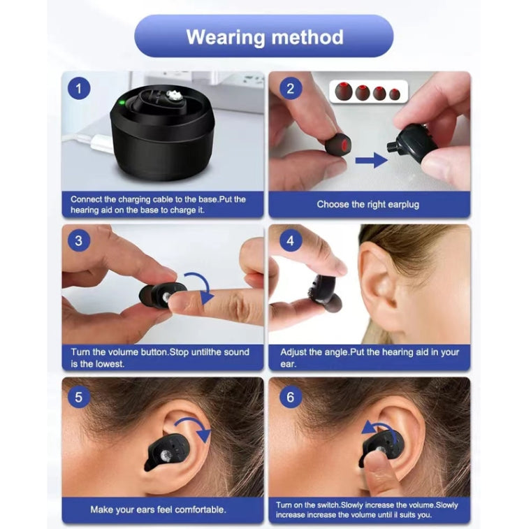 CIC Hearing Aids Rechargeable Invisible Wireless Hearing Aid Sound Amplifier(Black) - Hearing Aids by buy2fix | Online Shopping UK | buy2fix
