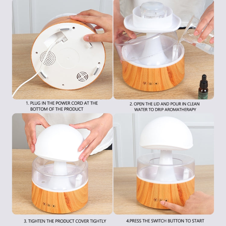 500ml Rain Humidifier Mushroom Cloud Colorful Night Lamp Aromatherapy Machine With Remote Control, Style: USB Direct Plug(Wood Grain) by buy2fix