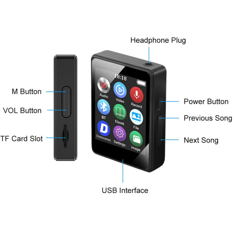 MP3 Music Player Bluetooth 5.0 Ebook Recorder MP4 Walkman Without Memory Card(Black) - MP3 Player by buy2fix | Online Shopping UK | buy2fix