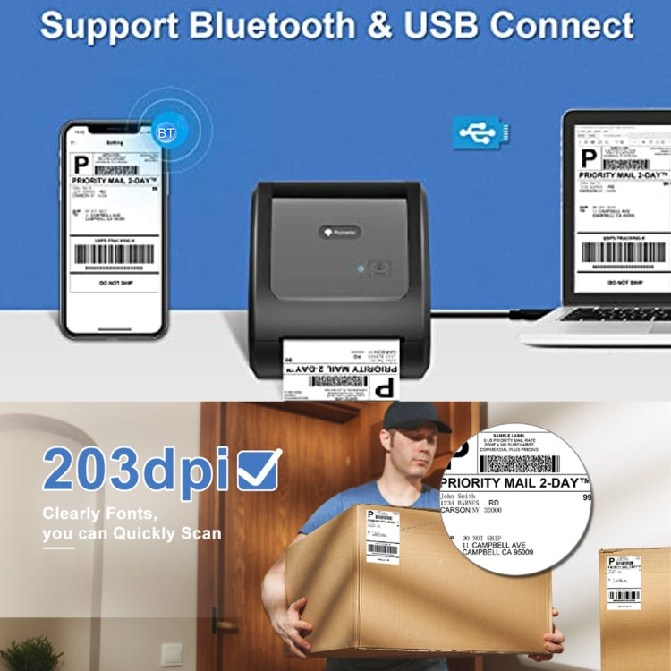 Phomemo D520-BT Bluetooth Thermal Shipping Label Printer Wireless Desktop Printer For Barcode Address Labels, Size: US(Black White) - Receipt Printers by Phomemo | Online Shopping UK | buy2fix