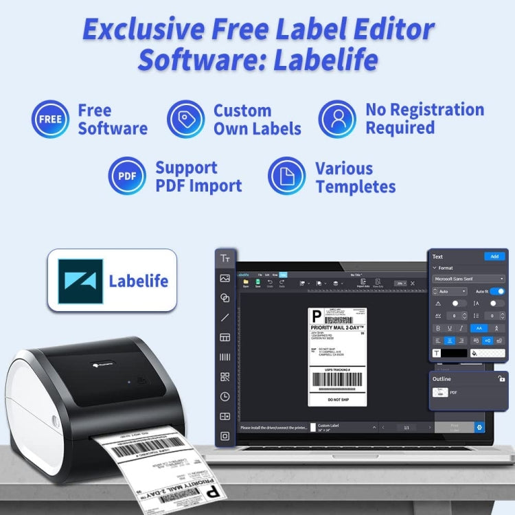 Phomemo D520-BT Bluetooth Thermal Shipping Label Printer Wireless Desktop Printer For Barcode Address Labels, Size: US(Black White) - Receipt Printers by Phomemo | Online Shopping UK | buy2fix