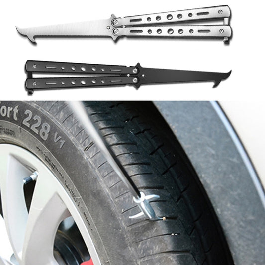 Folding Stone Clearing Hook Safety Hammer Portable Car Tire Cleaning Tool Set(Black) by buy2fix