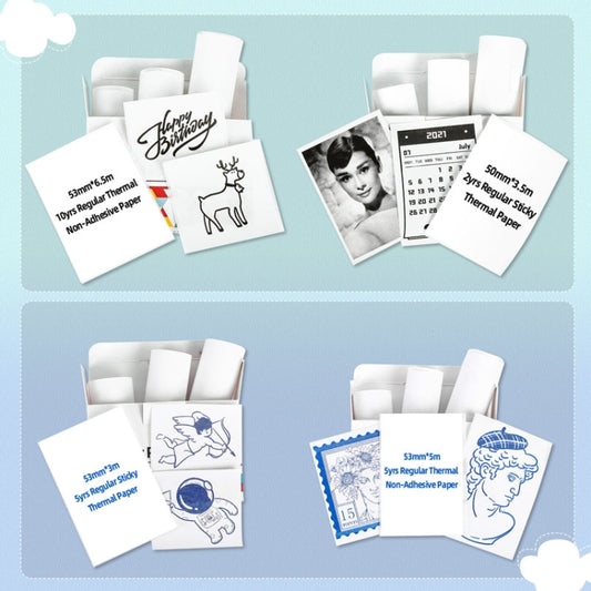 For Phomemo T02 3rolls Bluetooth Printer Thermal Paper Label Paper 50mmx3m 5 Years Blue on White Sticker by Phomemo