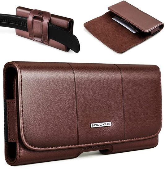 Nuoku Magnetic Flaps Leather Belt Case For Smart Phones, Size: 17.3 x 8 x 2.5cm 6.7 Inch(Brown) - More iPhone Cases by Nuoku | Online Shopping UK | buy2fix