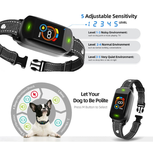 Color Screen Bark Stopper Rechargeable Waterproof Smart Dog Trainer(Black) by buy2fix