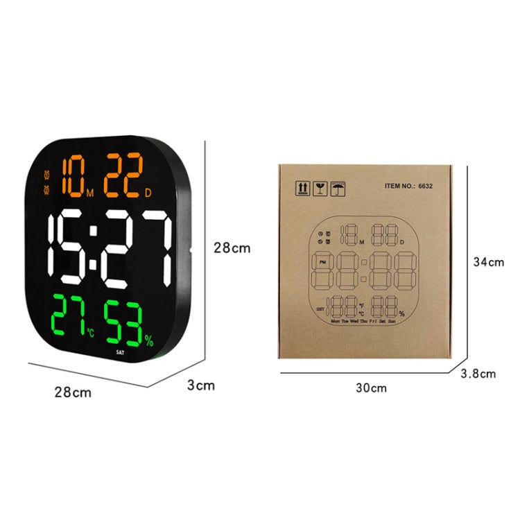 13-Inch LED Acrylic Electronic Clock Large-Screen Square Wall Clock With Timing Temperature Humidity(6632 White Red) - Wall Clock by buy2fix | Online Shopping UK | buy2fix
