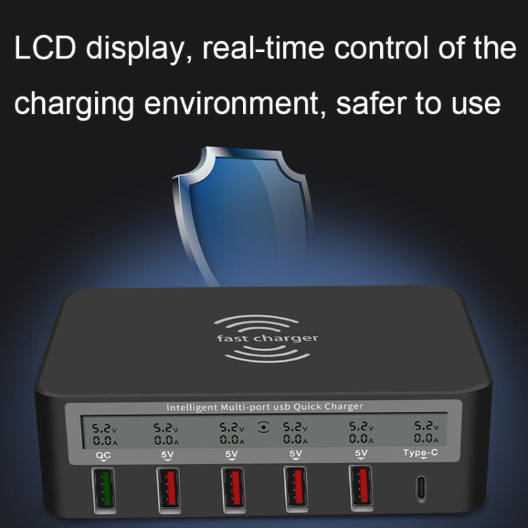 818F 5 USB Ports + Type-C Multifunctional Multi-Port Wireless Charger, Style: AU Plug (Black) - Multifunction Charger by buy2fix | Online Shopping UK | buy2fix