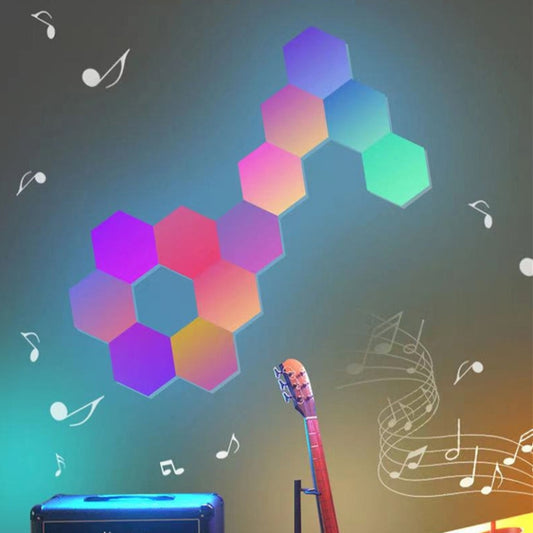 12pcs/set RGB Symphony Hexagon Lights DIY Bedside Ambient Wall Lamp Smart Honeycomb Light(Bluetooth APP) by buy2fix