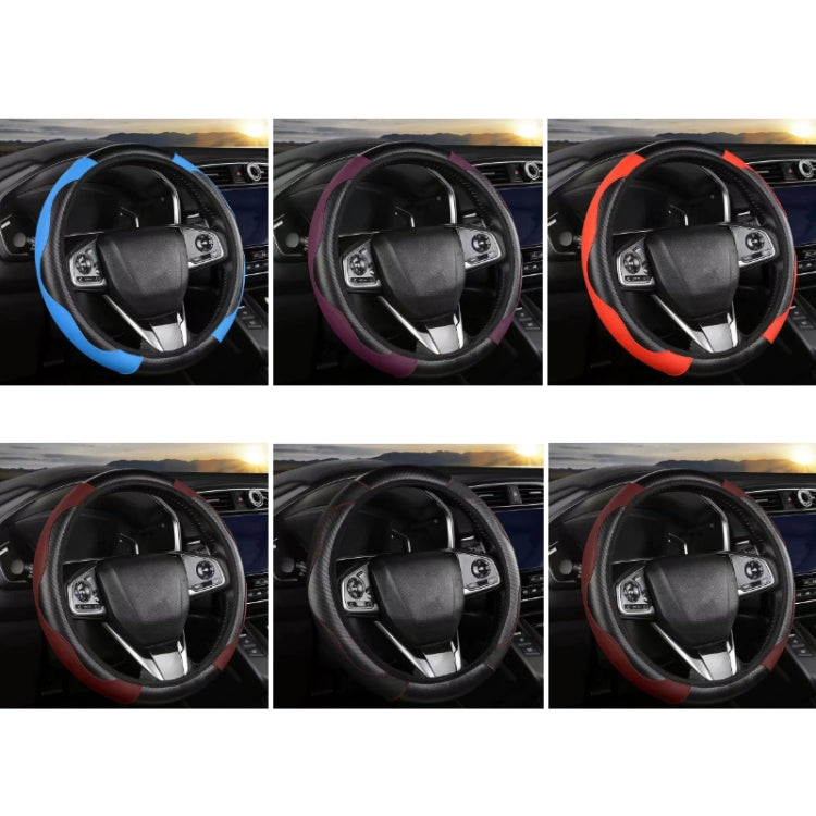 38cm Carbon Fiber Elastic Leather Without Inner Ring Car Steering Wheel Cover, Color: Red - Steering Wheel Accessories by buy2fix | Online Shopping UK | buy2fix