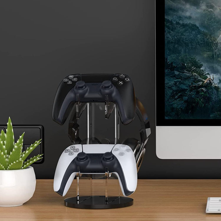 Acrylic Game Controller Display Stand Headphone Hanger(Black-Round Bottom) by buy2fix