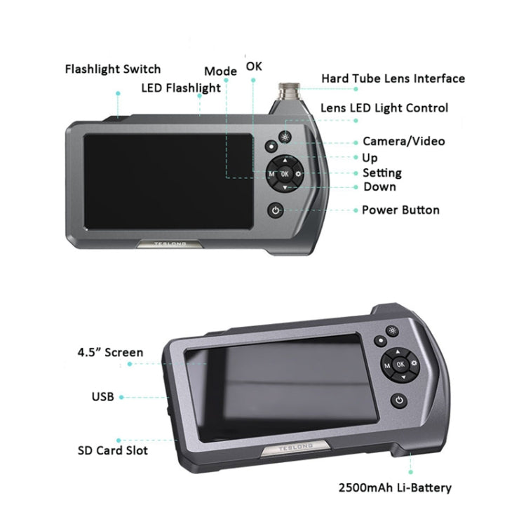 TESLONG NTS450A 4.5-inch Screen Industrial Handheld Endoscope with Light, Speci: 5.5mm Lens -3m by TESLONG