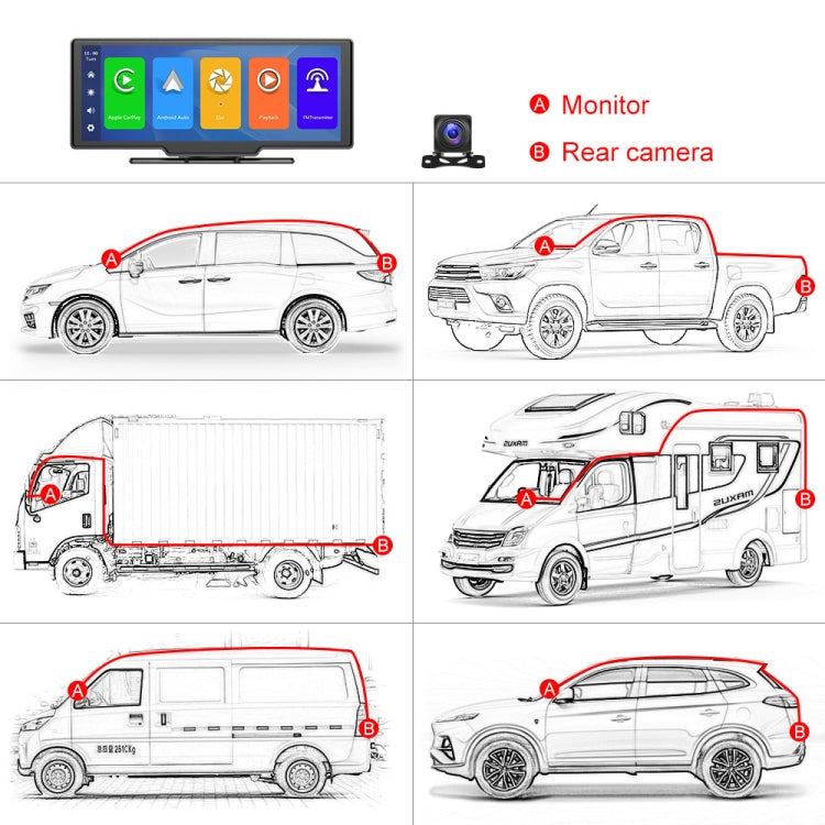 Car 10.26 Inch Portable Wireless CarPlay Display Android Auto Mobile Phone Screen - Car MP3 & MP4 & MP5 by buy2fix | Online Shopping UK | buy2fix