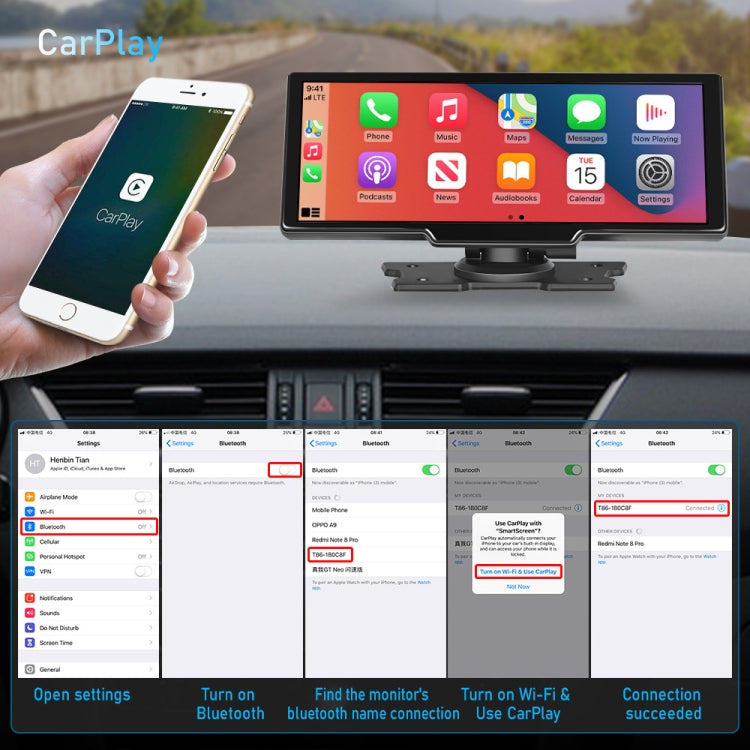 Car 10.26 Inch Portable Wireless CarPlay Display Android Auto Mobile Phone Screen - Car MP3 & MP4 & MP5 by buy2fix | Online Shopping UK | buy2fix