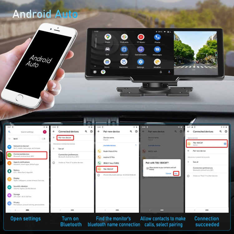 Car 10.26 Inch Portable Wireless CarPlay Display Android Auto Mobile Phone Screen - Car MP3 & MP4 & MP5 by buy2fix | Online Shopping UK | buy2fix