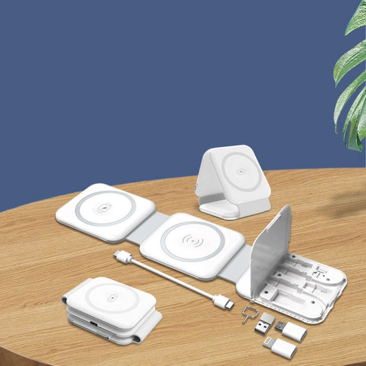 10-in-1 Magnetic Wireless Folding Charger With Data Cable Adapter Storage box(Black) by buy2fix