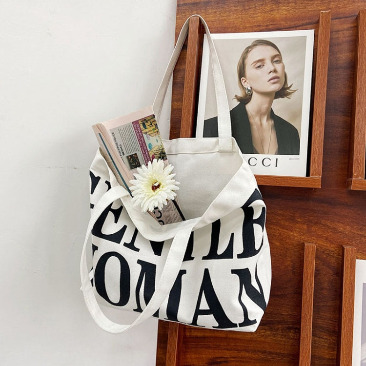 Women Printed Letter Canvas Bag Single Shoulder Tote Bag(Black) - Single-shoulder Bags by buy2fix | Online Shopping UK | buy2fix