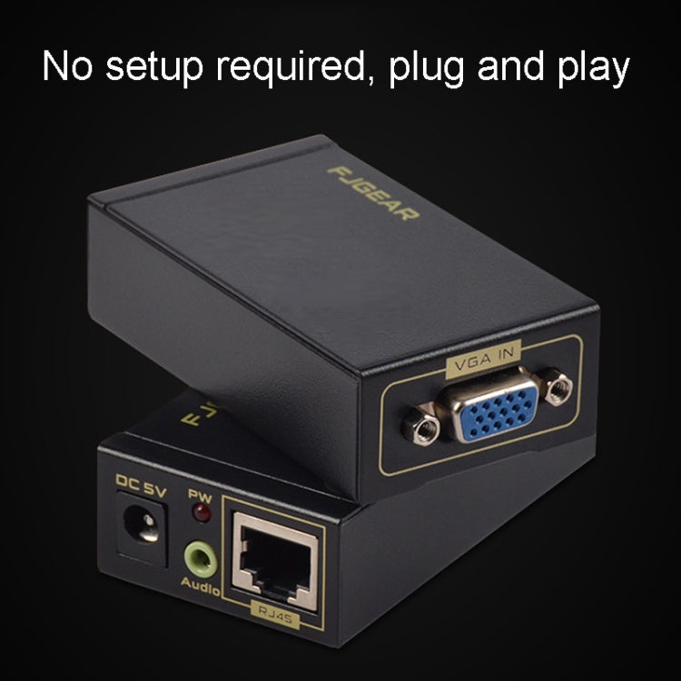 FJGEAR FJ-VEA100 2 In 1 Extender VGA To RJ45 Signal Single Cable Extension With Audio, EU Plug by FJGEAR