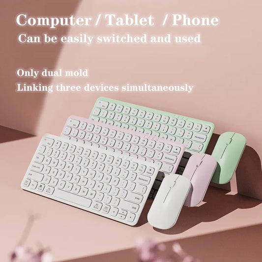 B087 2.4G Portable 78 Keys Dual Mode Wireless Bluetooth Keyboard And Mouse, Style: Keyboard Mouse Set Pink by buy2fix