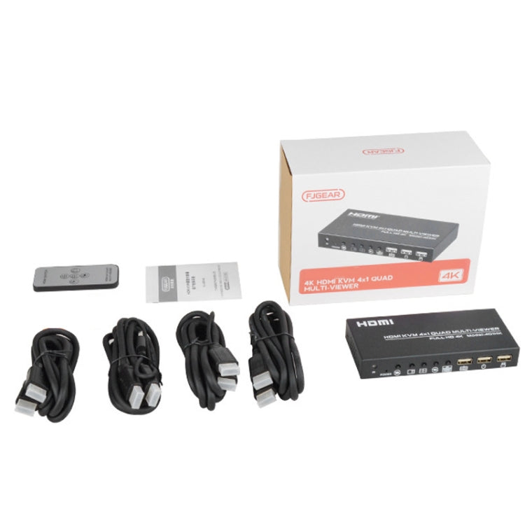 FJGEAR FJ-401HK 4 Ports HDMI KVM Video Splitter With IR Remote Controller by FJGEAR
