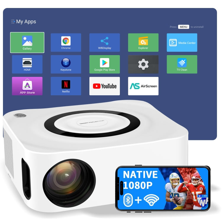 Home HD Projector 1080P Bluetooth WIFI Mobile Phone Smart Projector, Specification: UK Plug(2+16G) - LED Projector by buy2fix | Online Shopping UK | buy2fix