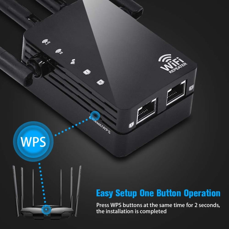 5G/2.4G 1200Mbps WiFi Range Extender WiFi Repeater With 2 Ethernet Ports US Plug Black by buy2fix