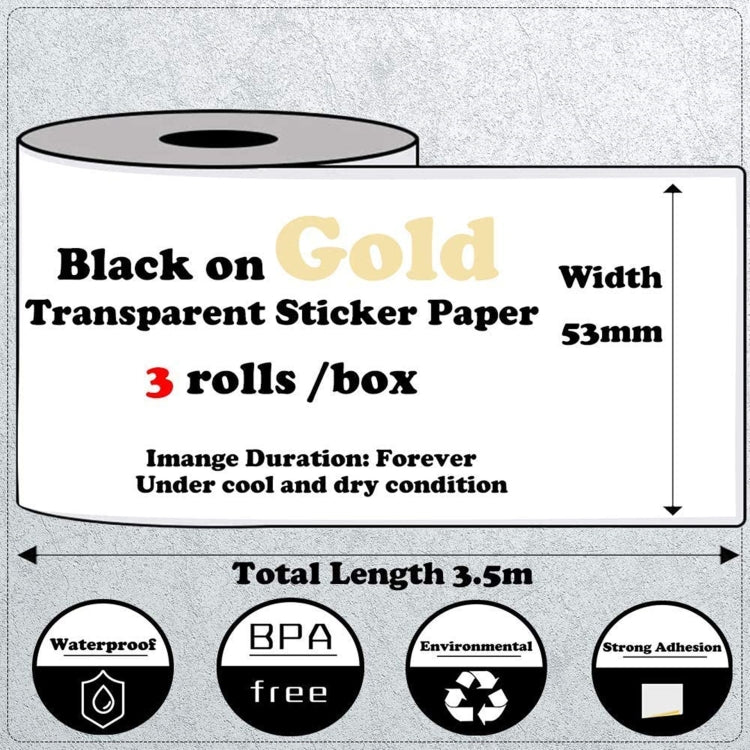 For Phomemo M02 / M02S / M02Pro 3rolls /Pack 50mm Thermal Label Printing Paper For Sticker Printer With Black Letter On Gold Powder Background - Printing Paper by Phomemo | Online Shopping UK | buy2fix