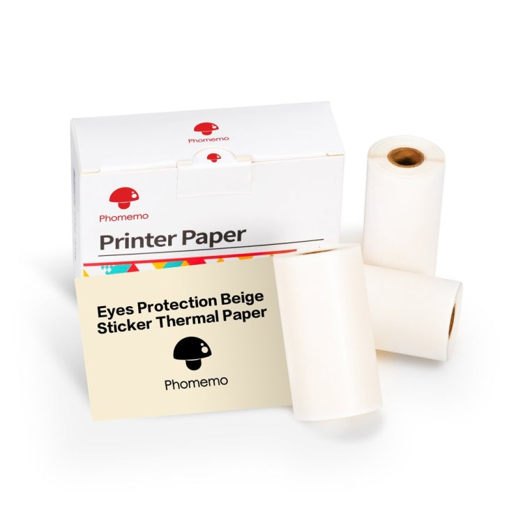 For Phomemo M02 / M02S / M02 Pro 3rolls /Pack 53mm 10 Years Eyes Protection Beige Sticker Thermal Paper - Printing Paper by Phomemo | Online Shopping UK | buy2fix