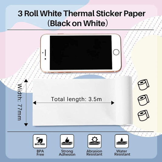 For Phomemo M03 Series 3rolls /Pack 80mmx3.5m 10 Years Thermal Self-adhesive Black on White Printing Paper by Phomemo