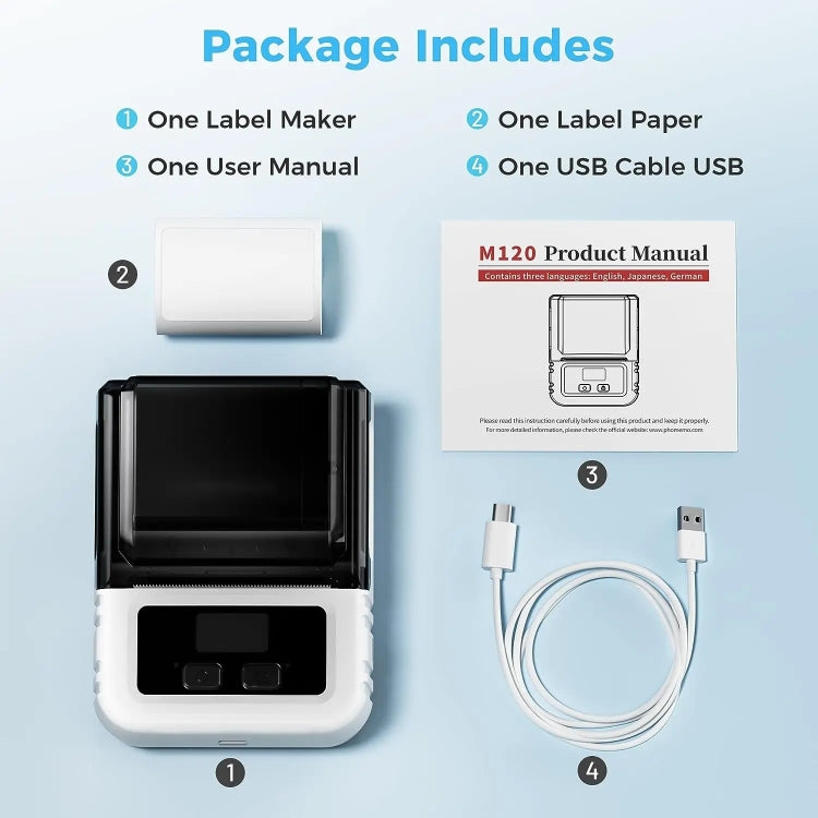 Phomemo M120 Label Maker Barcode Printer Bluetooth Thermal Label Machine(White) - Receipt Printers by Phomemo | Online Shopping UK | buy2fix