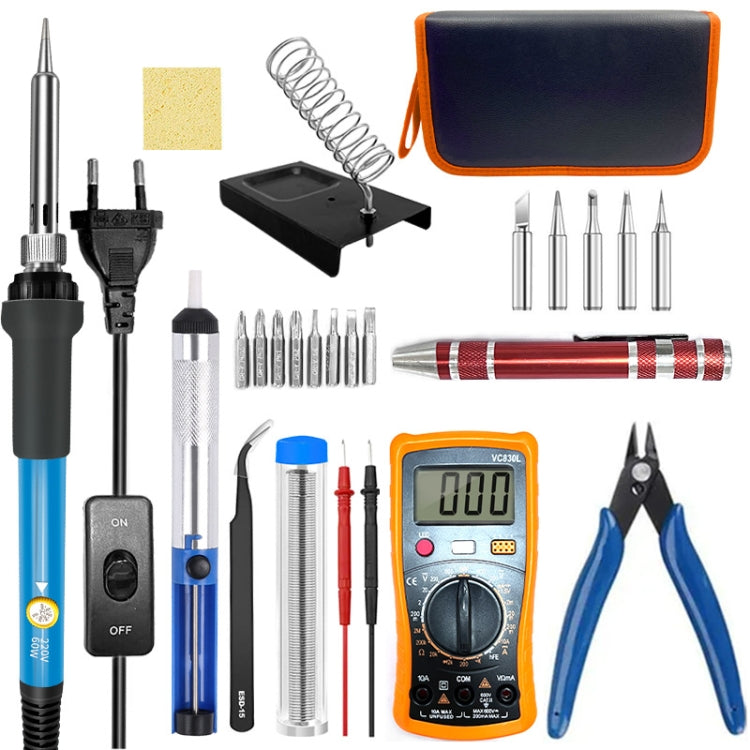 15-in-1 EU Plug 60W Adjustable Temperature Soldering Iron Set with VC830L Digital Multimeter - Soldering Iron Set by buy2fix | Online Shopping UK | buy2fix