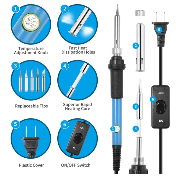15-in-1 EU Plug 60W Adjustable Temperature Soldering Iron Set with VC830L Digital Multimeter - Soldering Iron Set by buy2fix | Online Shopping UK | buy2fix