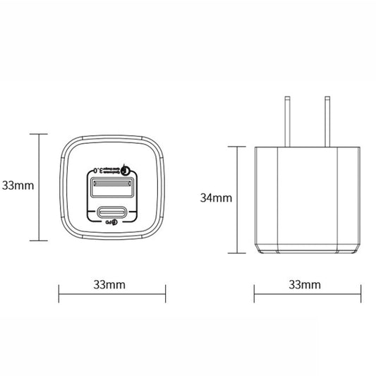 33W Portable Mini Cell Phone Charger Type-C+USB Dual-Port Fast Charger Charging Adapter, CN Plug by buy2fix