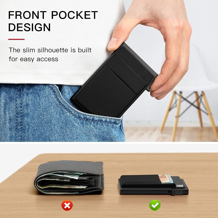 Slim Metal Wallet Pop Up Credit Card Holder RFID Blocking Men Business Card Clip(Black) - Antimagnetic RFID Package by buy2fix | Online Shopping UK | buy2fix
