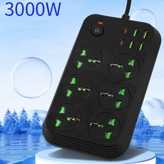 T24 2m 3000W 6 Plugs + PD + 4-USB Ports Multifunctional Flame-Retardant Socket With Switch(US Plug) by buy2fix