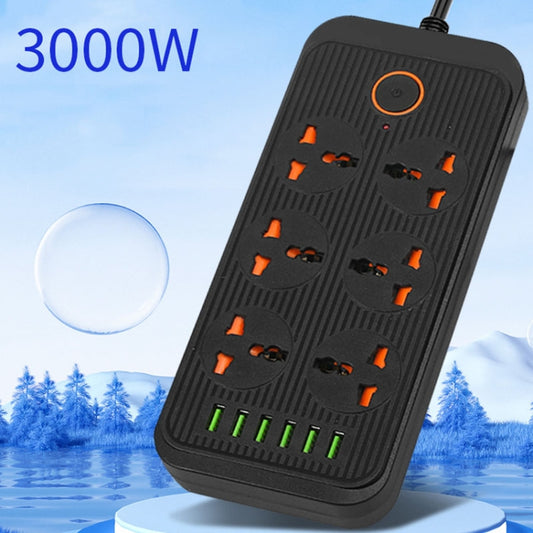 A07 2m 3000W 6 Plugs + 6-USB Ports Multifunctional Flame-retardant Socket with Switch(US Plug) by buy2fix