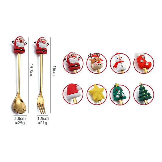 4pcs /Pack Christmas Cartoon Doll Stainless Steel Tableware, Style: D Spoon(Silver+Red Box) by buy2fix