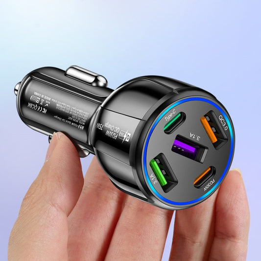 3USB+2PD 75W Dual Line Car Mobile Phone Fast Charging Charger(Black) - Car Charger by buy2fix | Online Shopping UK | buy2fix