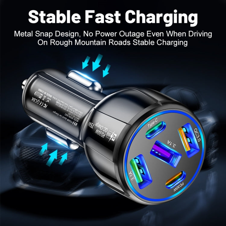 3USB+2PD 75W Dual Line Car Mobile Phone Fast Charging Charger(Black) - Car Charger by buy2fix | Online Shopping UK | buy2fix