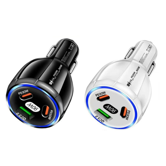 90W Super Fast Charging USB-C Car Charger Dual PD 30W+QC3.0 Charging Station(Black) by buy2fix