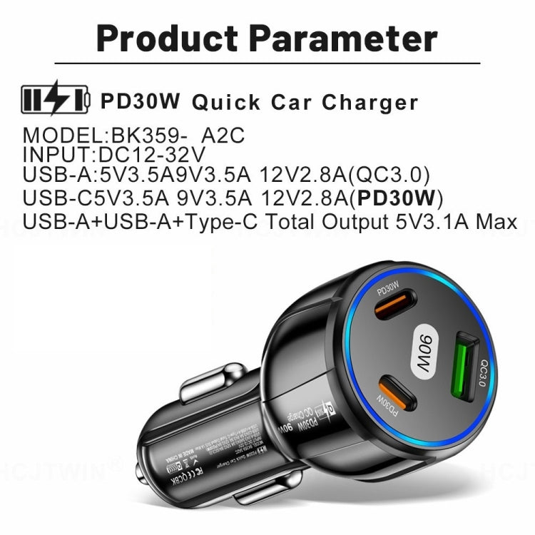 90W Super Fast Charging USB-C Car Charger Dual PD 30W+QC3.0 Charging Station(White) - Car Charger by buy2fix | Online Shopping UK | buy2fix