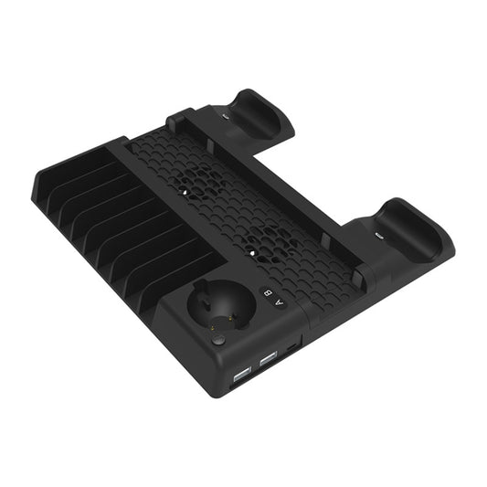 For PS4/PS4 Pro/PS4 Slim Host iplay Dual-seat Charging Multi-function Cooling Base Storage Bracket(Black) by iplay