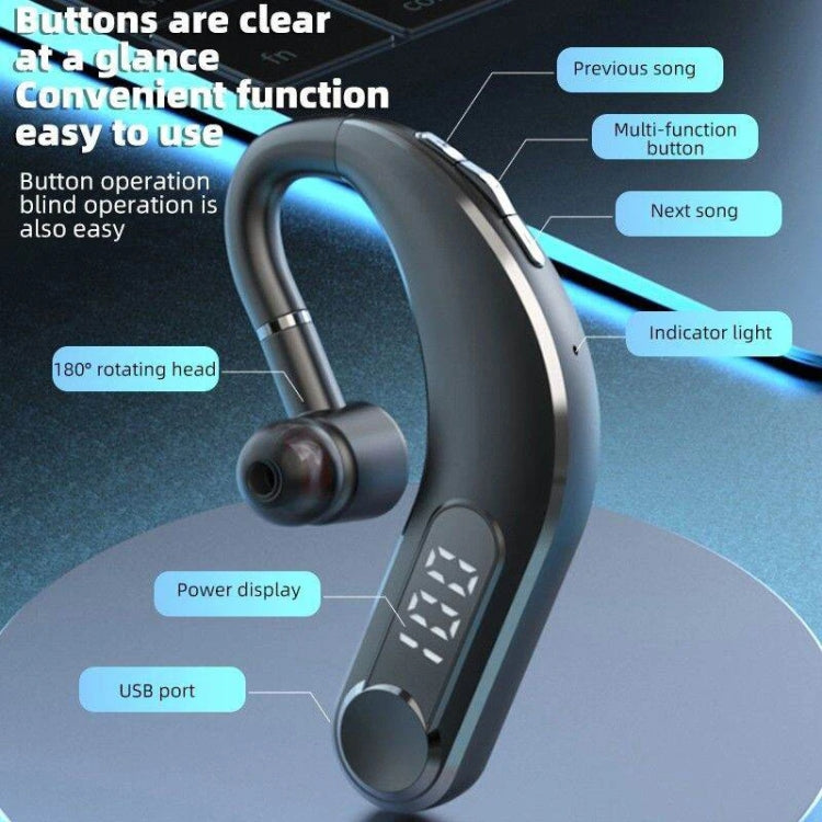 Ear-Mounted Waterproof Sports Smart Noise Reduction Bluetooth Earphones With LED Battery Display(Black) - Bluetooth Earphone by buy2fix | Online Shopping UK | buy2fix